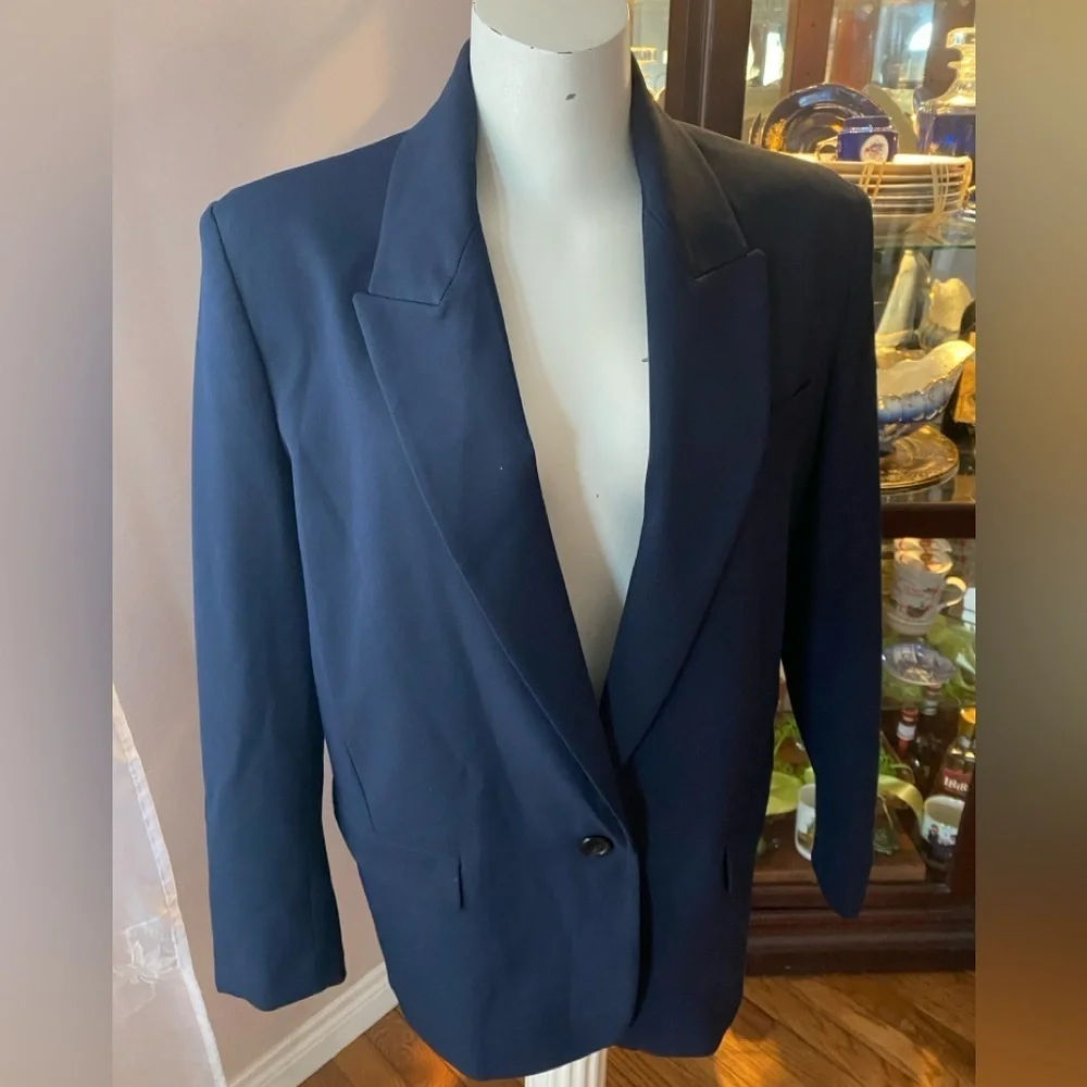 Zara Womens Blazer Jacket Oversized Size M Navy Blue Single Breasted NWT - Picture 2 of 11